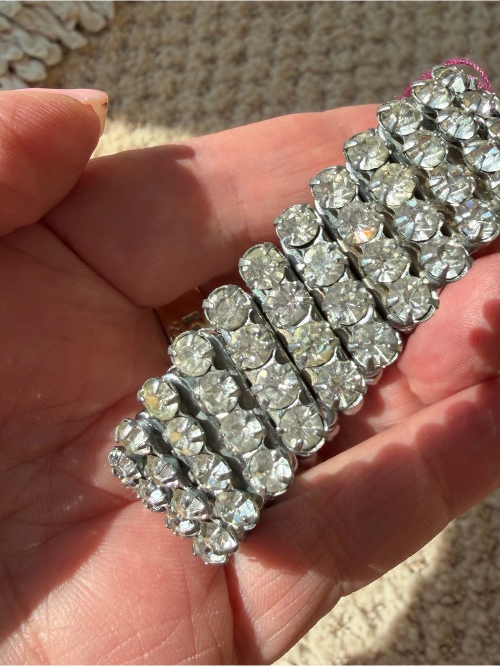 Vintage Silver-Tone Clear Crystal Multi-Row Bracelet